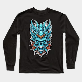 Blue Skull Metal Artwork Long Sleeve T-Shirt